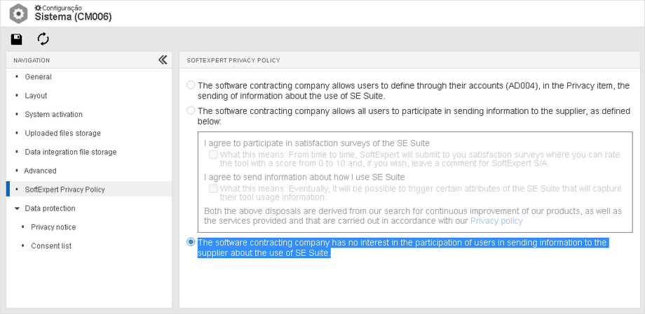 SE Suite usage participation configuration