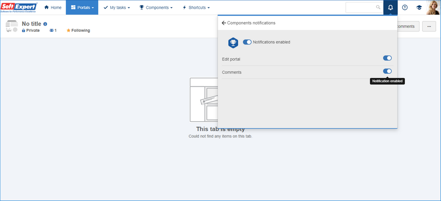 Portal topic notification configuration