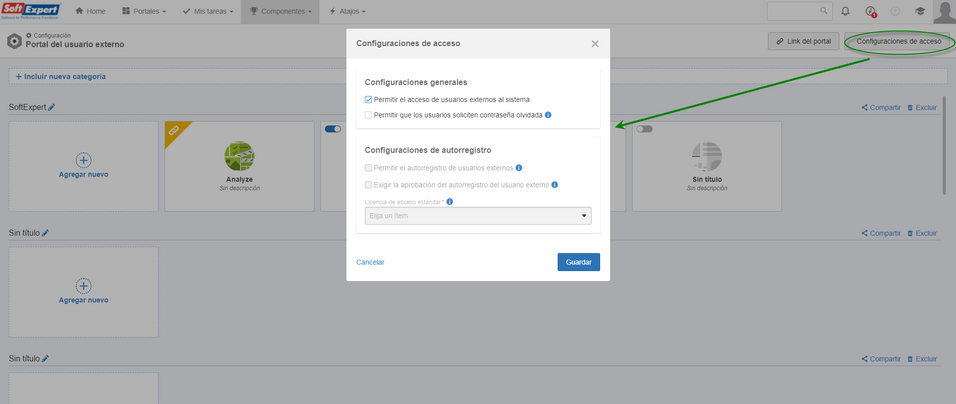 Configuración para habilitar el Portal del usuario externo