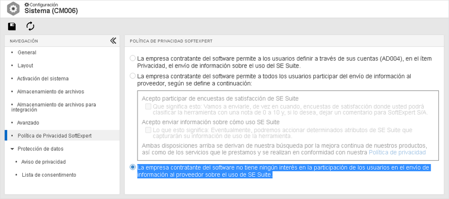 Configuración de participación de uso en SE Suite