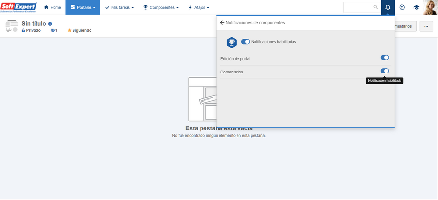 Configuración de la notificación del tema del portal