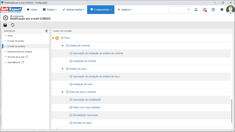 Configuração > Notificação por e-mail (CM022)