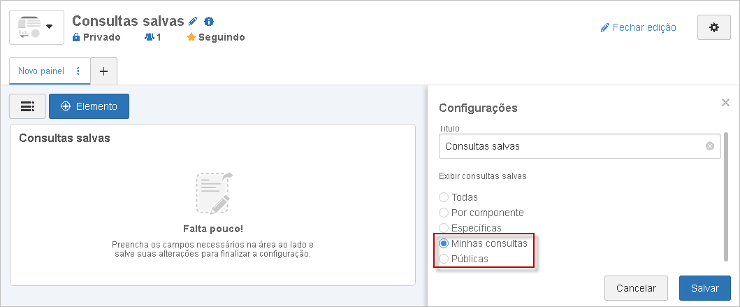 Widget Consultas salvas