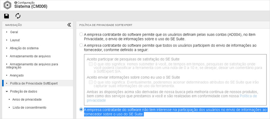 Configuração de participação de uso no SE Suite