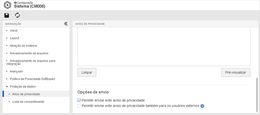 Configuração de Aviso de privacidade