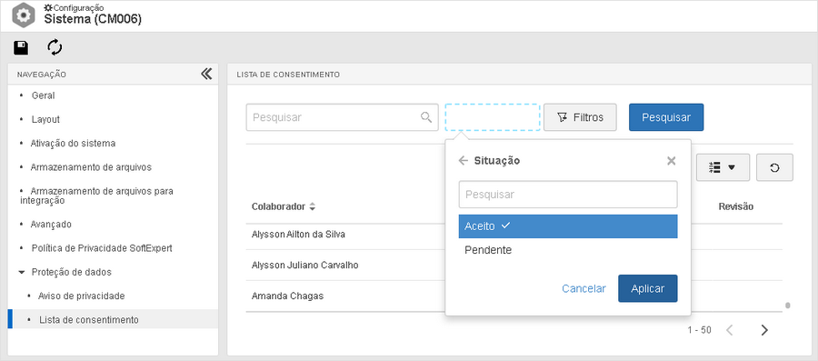 Lista de consentimento