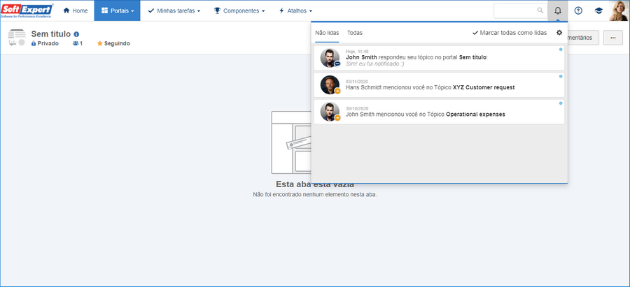 Notificação de tópico de portal
