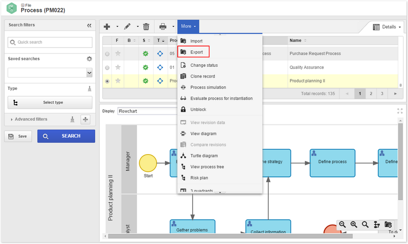 Button to export the process